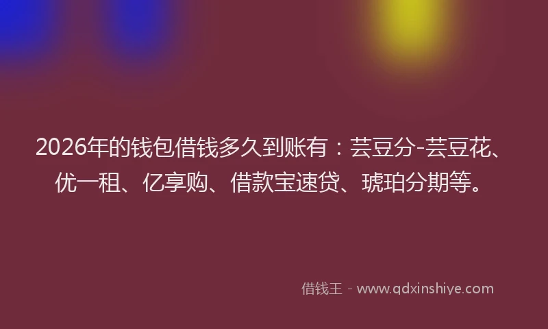 2026年的钱包借钱多久到账有：芸豆分-芸豆花、优一租、亿享购、借款宝速贷、琥珀分期等。