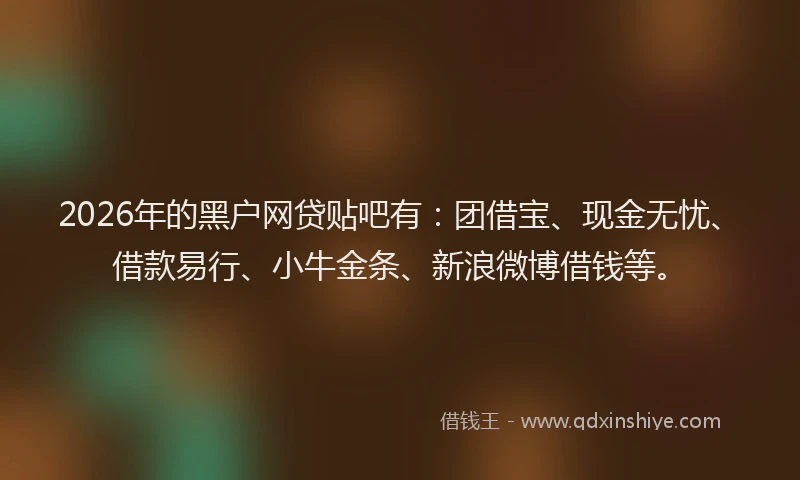 2026年的黑户网贷贴吧有：团借宝、现金无忧、借款易行、小牛金条、新浪微博借钱等。