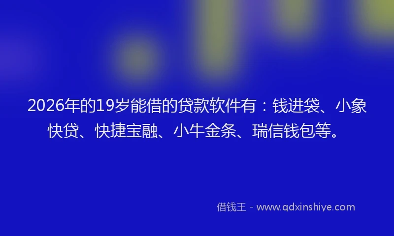 2026年的19岁能借的贷款软件有：钱进袋、小象快贷、快捷宝融、小牛金条、瑞信钱包等。