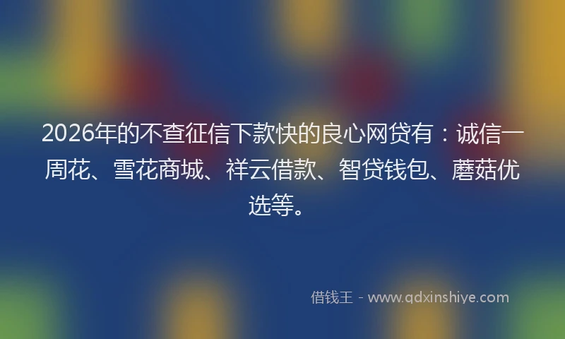 2026年的不查征信下款快的良心网贷有：诚信一周花、雪花商城、祥云借款、智贷钱包、蘑菇优选等。