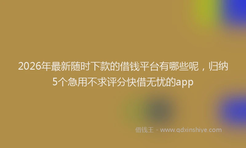 2026年最新随时下款的借钱平台有哪些呢，归纳5个急用不求评分快借无忧的app