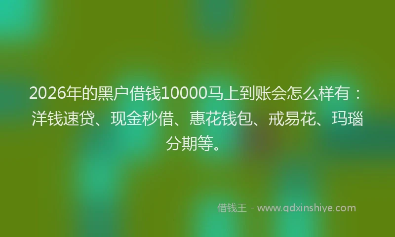 2026年的黑户借钱10000马上到账会怎么样有：洋钱速贷、现金秒借、惠花钱包、戒易花、玛瑙分期等。