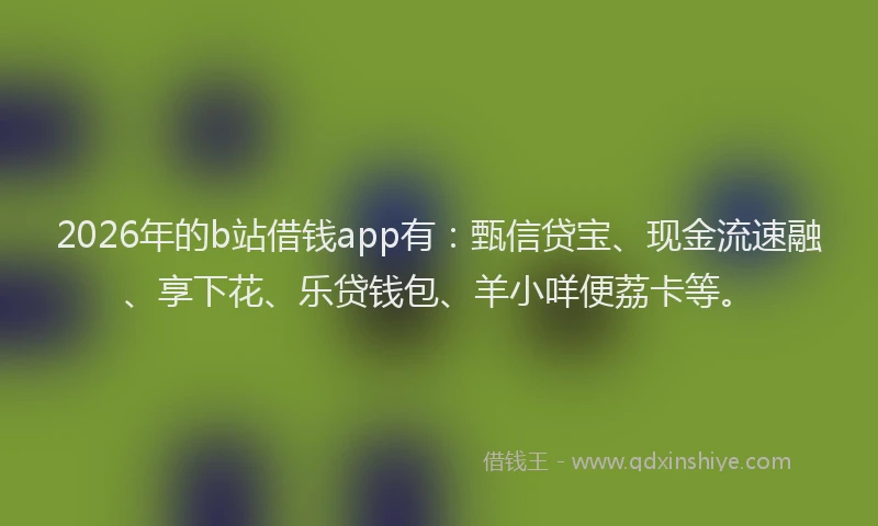 2026年的b站借钱app有：甄信贷宝、现金流速融、享下花、乐贷钱包、羊小咩便荔卡等。