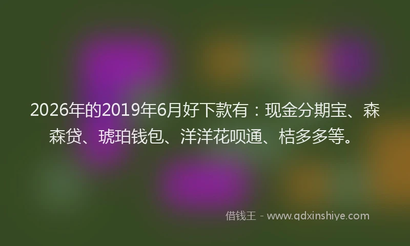 2026年的2019年6月好下款有：现金分期宝、森森贷、琥珀钱包、洋洋花呗通、桔多多等。