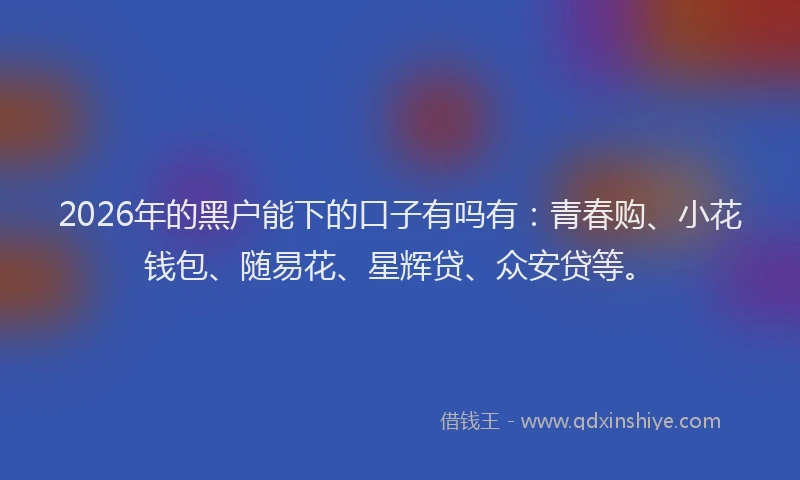 2026年的黑户能下的口子有吗有：青春购、小花钱包、随易花、星辉贷、众安贷等。