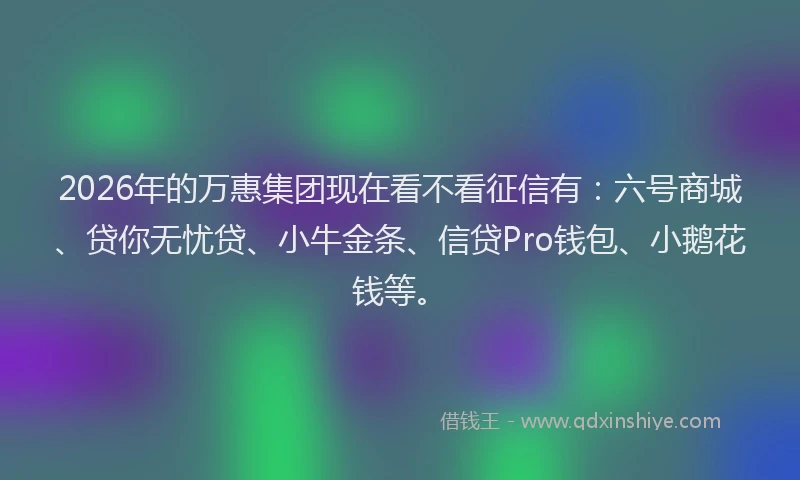 2026年的万惠集团现在看不看征信有：六号商城、贷你无忧贷、小牛金条、信贷Pro钱包、小鹅花钱等。