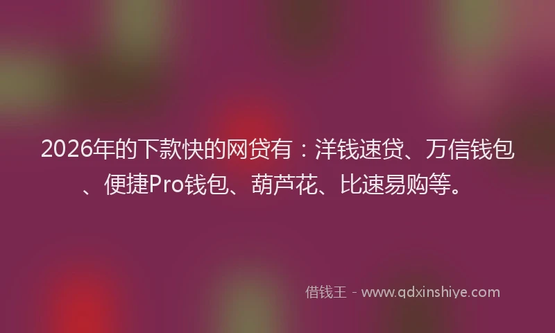 2026年的下款快的网贷有：洋钱速贷、万信钱包、便捷Pro钱包、葫芦花、比速易购等。