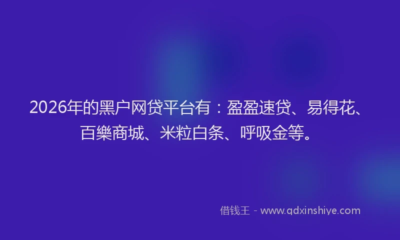 2026年的黑户网贷平台有：盈盈速贷、易得花、百樂商城、米粒白条、呼吸金等。
