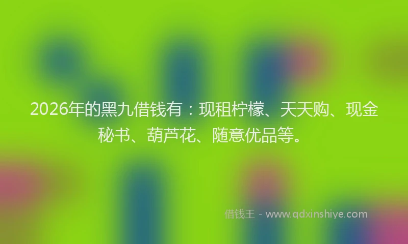 2026年的黑九借钱有：现租柠檬、天天购、现金秘书、葫芦花、随意优品等。