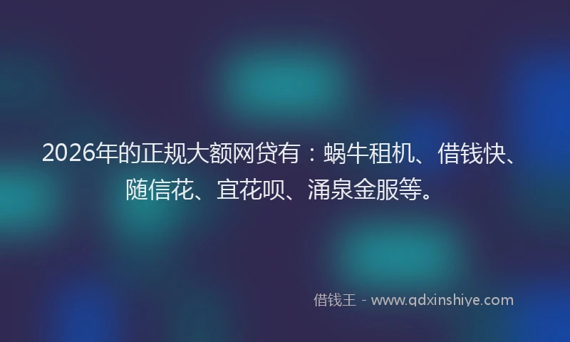 2026年的正规大额网贷有：蜗牛租机、借钱快、随信花、宜花呗、涌泉金服等。