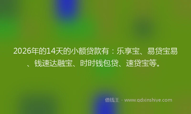 2026年的14天的小额贷款有：乐享宝、易贷宝易、钱速达融宝、时时钱包贷、速贷宝等。