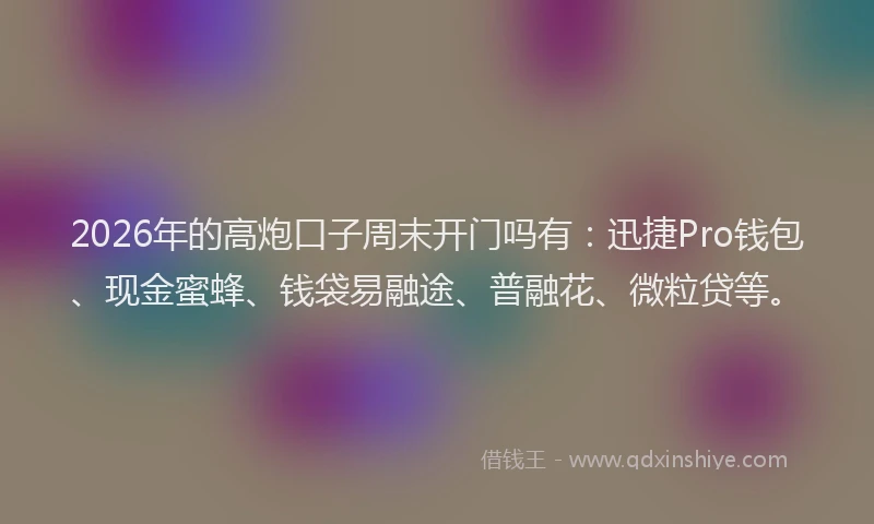 2026年的高炮口子周末开门吗有：迅捷Pro钱包、现金蜜蜂、钱袋易融途、普融花、微粒贷等。