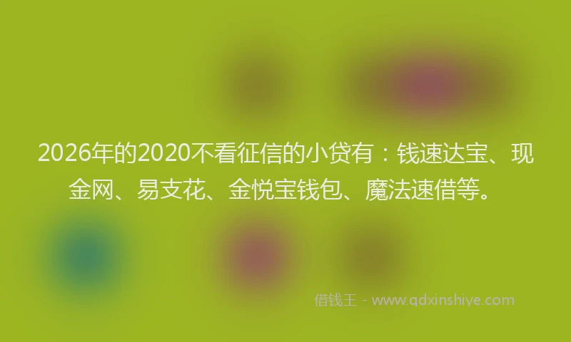 2026年的2020不看征信的小贷有：钱速达宝、现金网、易支花、金悦宝钱包、魔法速借等。