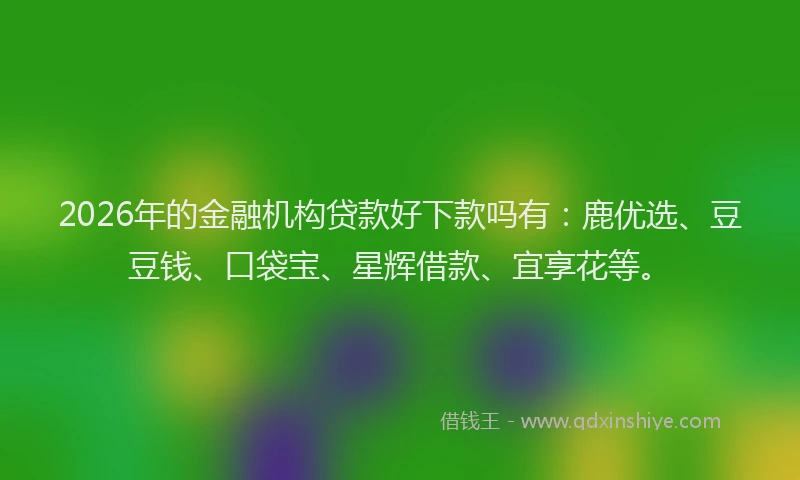 2026年的金融机构贷款好下款吗有：鹿优选、豆豆钱、口袋宝、星辉借款、宜享花等。