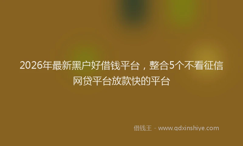2026年最新黑户好借钱平台，整合5个不看征信网贷平台放款快的平台