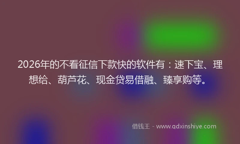 2026年的不看征信下款快的软件有：速下宝、理想给、葫芦花、现金贷易借融、臻享购等。