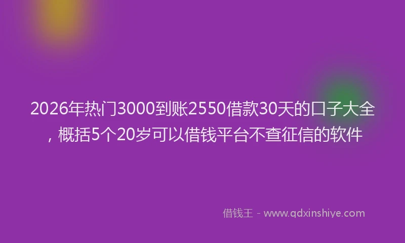 2026年热门3000到账2550借款30天的口子大全，概括5个20岁可以借钱平台不查征信的软件