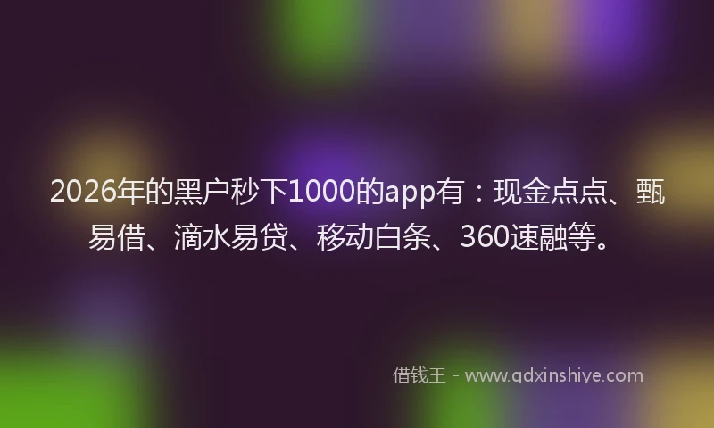 2026年的黑户秒下1000的app有：现金点点、甄易借、滴水易贷、移动白条、360速融等。