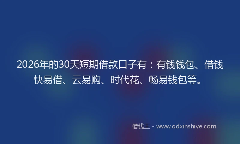 2026年的30天短期借款口子有：有钱钱包、借钱快易借、云易购、时代花、畅易钱包等。