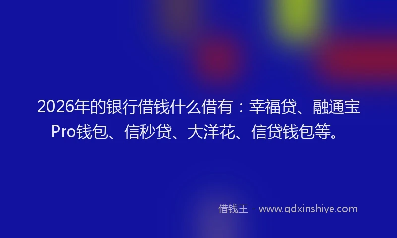 2026年的银行借钱什么借有：幸福贷、融通宝Pro钱包、信秒贷、大洋花、信贷钱包等。