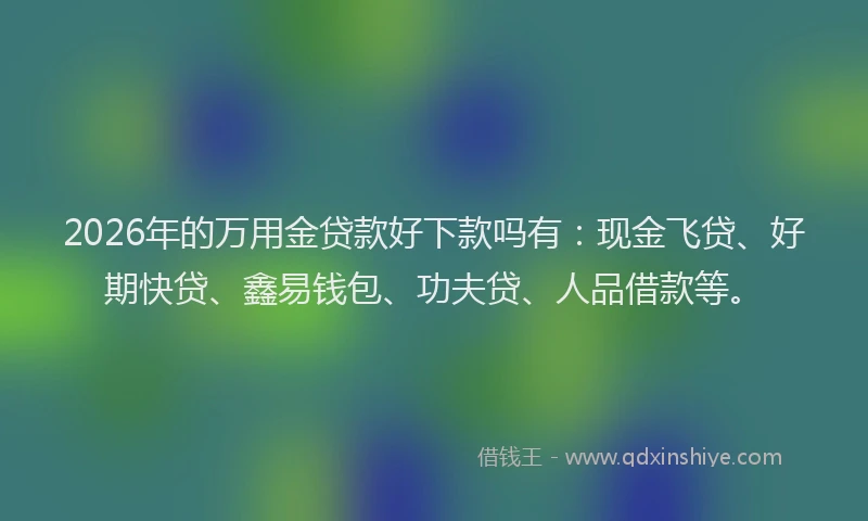 2026年的万用金贷款好下款吗有：现金飞贷、好期快贷、鑫易钱包、功夫贷、人品借款等。