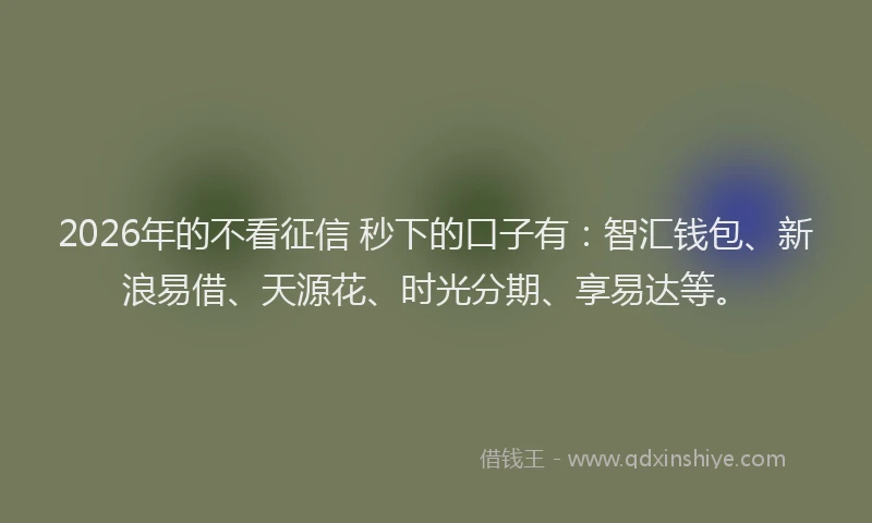 2026年的不看征信 秒下的口子有：智汇钱包、新浪易借、天源花、时光分期、享易达等。