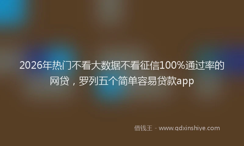2026年热门不看大数据不看征信100%通过率的网贷，罗列五个简单容易贷款app