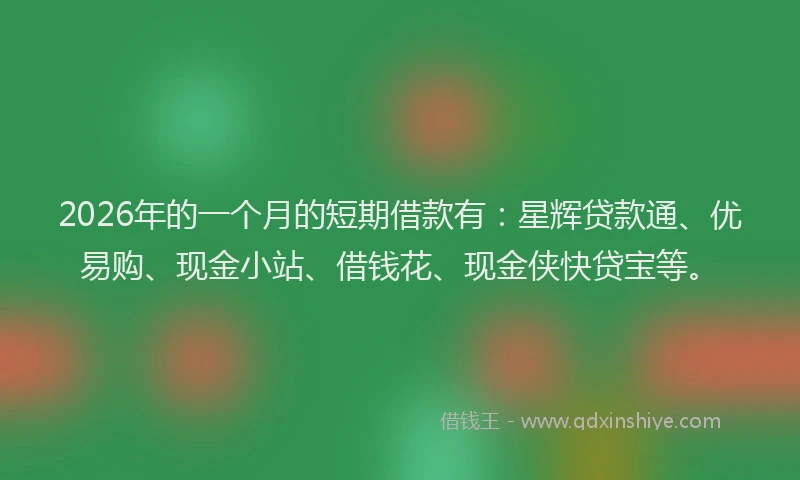 2026年的一个月的短期借款有：星辉贷款通、优易购、现金小站、借钱花、现金侠快贷宝等。