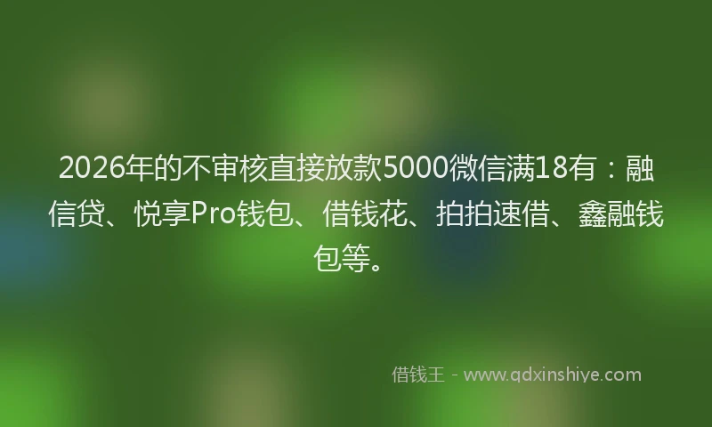 2026年的不审核直接放款5000微信满18有：融信贷、悦享Pro钱包、借钱花、拍拍速借、鑫融钱包等。