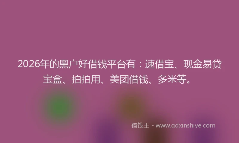 2026年的黑户好借钱平台有：速借宝、现金易贷宝盒、拍拍用、美团借钱、多米等。