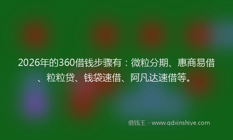 2026年的360借钱步骤有：微粒分期、惠商易借、粒粒贷、钱袋速借、阿凡达速借等。