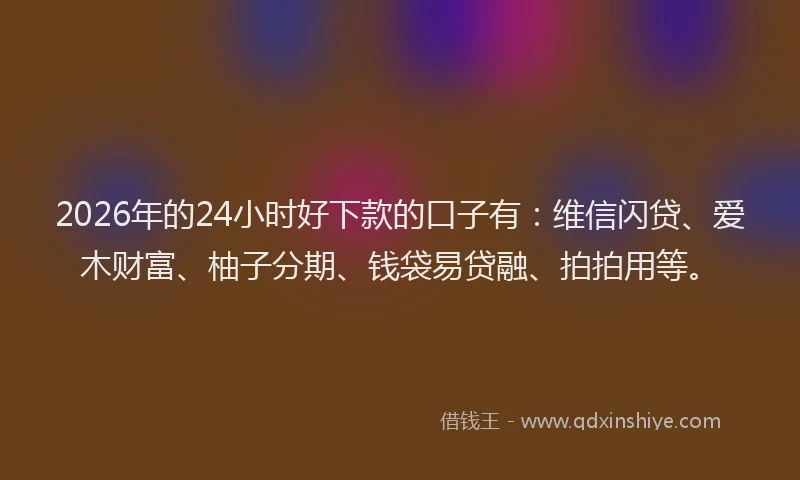 2026年的24小时好下款的口子有：维信闪贷、爱木财富、柚子分期、钱袋易贷融、拍拍用等。