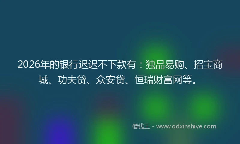 2026年的银行迟迟不下款有：独品易购、招宝商城、功夫贷、众安贷、恒瑞财富网等。