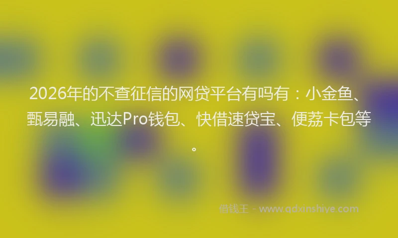 2026年的不查征信的网贷平台有吗有：小金鱼、甄易融、迅达Pro钱包、快借速贷宝、便荔卡包等。