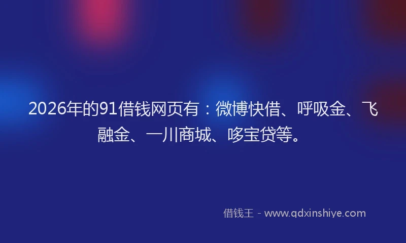 2026年的91借钱网页有：微博快借、呼吸金、飞融金、一川商城、哆宝贷等。