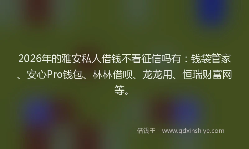2026年的雅安私人借钱不看征信吗有：钱袋管家、安心Pro钱包、林林借呗、龙龙用、恒瑞财富网等。