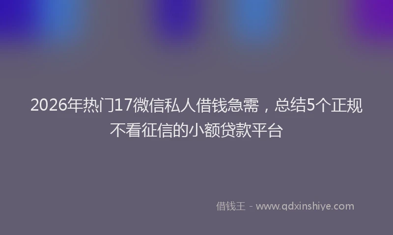 2026年热门17微信私人借钱急需，总结5个正规不看征信的小额贷款平台