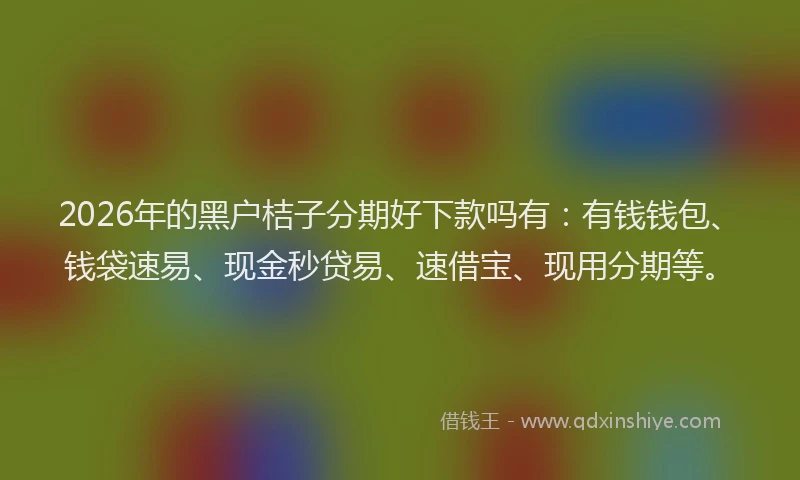 2026年的黑户桔子分期好下款吗有：有钱钱包、钱袋速易、现金秒贷易、速借宝、现用分期等。