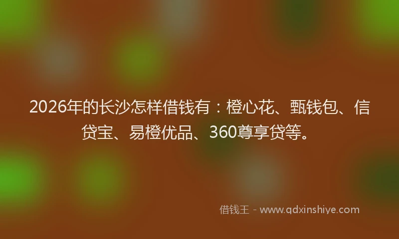 2026年的长沙怎样借钱有：橙心花、甄钱包、信贷宝、易橙优品、360尊享贷等。