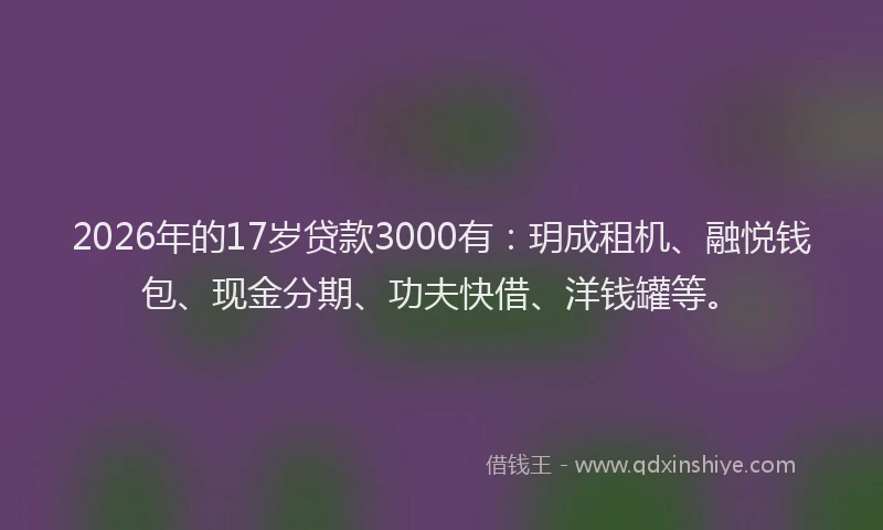 2026年的17岁贷款3000有：玥成租机、融悦钱包、现金分期、功夫快借、洋钱罐等。