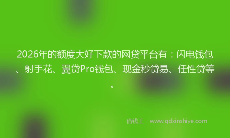 2026年的额度大好下款的网贷平台有：闪电钱包、射手花、翼贷Pro钱包、现金秒贷易、任性贷等。