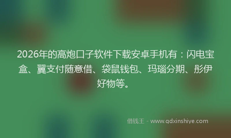 2026年的高炮口子软件下载安卓手机有：闪电宝盒、翼支付随意借、袋鼠钱包、玛瑙分期、彤伊好物等。