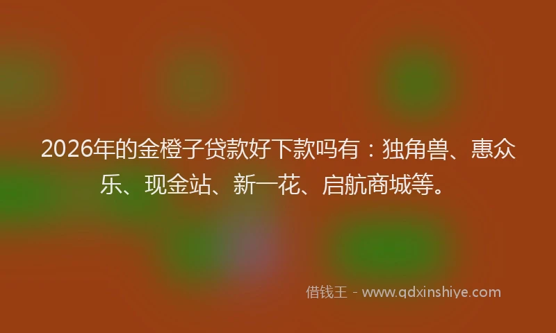 2026年的金橙子贷款好下款吗有：独角兽、惠众乐、现金站、新一花、启航商城等。
