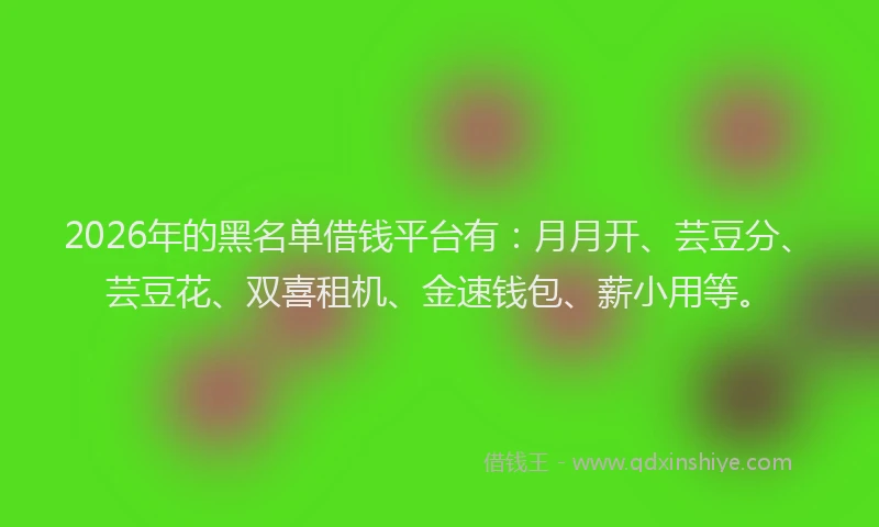 2026年的黑名单借钱平台有：月月开、芸豆分、芸豆花、双喜租机、金速钱包、薪小用等。