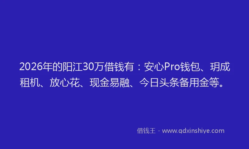 2026年的阳江30万借钱有：安心Pro钱包、玥成租机、放心花、现金易融、今日头条备用金等。