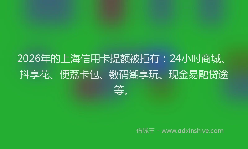 2026年的上海信用卡提额被拒有：24小时商城、抖享花、便荔卡包、数码潮享玩、现金易融贷途等。