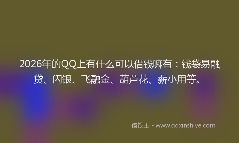 2026年的QQ上有什么可以借钱嘛有：钱袋易融贷、闪银、飞融金、葫芦花、薪小用等。