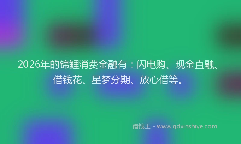2026年的锦鲤消费金融有：闪电购、现金直融、借钱花、星梦分期、放心借等。