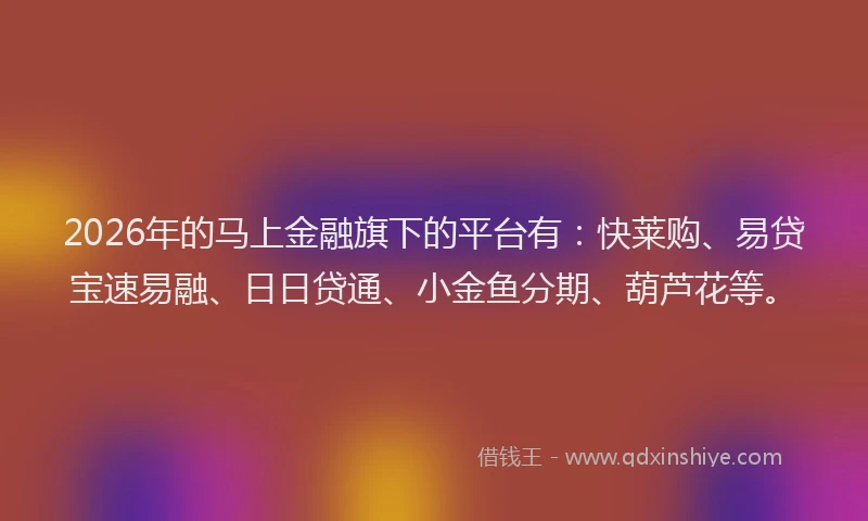 2026年的马上金融旗下的平台有：快莱购、易贷宝速易融、日日贷通、小金鱼分期、葫芦花等。