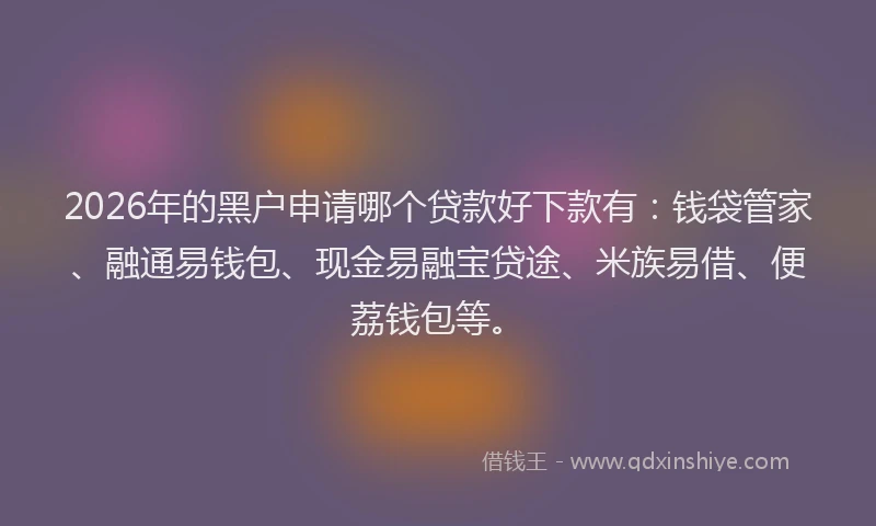 2026年的黑户申请哪个贷款好下款有：钱袋管家、融通易钱包、现金易融宝贷途、米族易借、便荔钱包等。